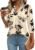 IECCP 3/4 Length Sleeve Womens Tops Dressy Casual Henley V-Neck Summer Tops Pleated T-Shirts Loose Fit Work Blouses