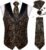 DiBanGu Mens Paisley Suit Vest Silk Jacquard Waistcoat and Necktie Set Formal Shawl Collar Dress Vest 7PCS for Wedding Party