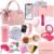 Oisacirg Play Purse for Little Girls, 32PCS Toddler Purse with Pretend Makeup for Kids, Princess Toys Includes Handbag, Phone, Wristwatch, Silk Scarf Kids Toy Purse Birthday Gift for Girls 3 4 5 6 +