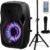 Acoustic Audio by Goldwood 1000W Bluetooth Speaker w/ Flashing LED, Large Plug-In PA System w/ Stand, Mic, & Remote for Karaoke, DJ, or Tailgate Party