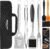grilljoy 8PCS BBQ Grill Tools Set with Extra Thick Stainless Steel Spatula, Fork, Tongs & Cleaning Brush – Complete Barbecue Accessories Kit with Portable Bag – Perfect Grill Gifts for Men Black