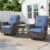 Belord Patio Wicker Chairs Swivel Rocker,Outdoor Patio Furniture Set with Rattan Side Table, All Weather Conversation Set for Porch Poolside Balcony, Brown Wicker/Blue