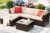 Devoko 5 Pieces Patio Furniture Sets All Weather Outdoor Sectional Patio Sofa Manual Weaving Wicker Rattan Patio Seating Sofas with Cushion and Glass Table (Beige)