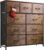 WLIVE 9-Drawer Dresser, Fabric Storage Tower for Bedroom, Hallway, Entryway, Closet, Tall Chest Organizer Unit with Fabric Bins, Steel Frame, Wood Top, Easy Pull Handle, Rustic Brown Wood Grain Print