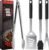 Griddle Accessories Kit – Grilling Accessories, Stainless Steel Heavy Duty Grill Tools Set with Spatula, Fork, Tongs, Brush and Gift-Box for Outdoor Barbecue, Home Grill (4PCS)