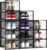 Kuject X-Large Shoe Storage Boxes Organizers Clear Plastic Stackable 12 Pack, Shoe Rack & Holder Substitute, Sneaker Containers, Toy Storage Organizer Bins for Entryway, Closet, Under Bed, Black