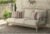 Signature Design by Ashley Clare View Outdoor Patio Sofa, 4 Throw Pillows, Nuvella Weather Resistant Fabric, Eucalyptus Wood, 81″ W x 35″ D x 32″ H, Beige