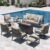 Sophia & William Patio Furniture Sets for 9 with 45″ Gas Fire Pit Table Outdoor Conversation Sets 8 Pcs, 2xSofa Chairs, 2xSwivel Cushion Chairs, 1×3-Seat Sofa, 2xOttomans for Porch Poolside Beige