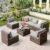 7 Pieces Outdoor Patio Furniture Set, PE Rattan Outdoor Wicker Sectional Furniture Sofa Set, with Cushions and Glass Coffee Table, for Balcony, Porch, Garden, Grey