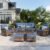 PHI VILLA Patio Furniture Set, 6 Pieces Wicker Outdoor Conversation Set with 2 High Back Patio Swivel Chairs, 3-Seat Rattan Patio Sofa Couch, 2 Muti-Functional Ottomans (Navy Blue Cushions)