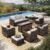 HERA’S HOUSE Swivel Glider Patio Furniture Set with Fire Pit, Outdoor Wicker Conversation Sets, 8 Pieces Deep Seat Rattan Sofa Sets with Cushions for Deck Backyard Lawn, Beige/Brown