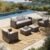 HERA’S HOUSE Wicker Patio Furniture Set with Swivel Glide Chairs, 5 Pieces Outdoor Conversation Sofa Sets with Cushions for Deck Lawn Backyard, Beige
