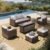 HERA’S HOUSE Swivel Glide Patio Furniture Set with 56″ Fire Pit Table, 6 Pieces Outdoor Wicker Sectional Conversation Sofa Sets for Lawn Backyard Deck, Beige